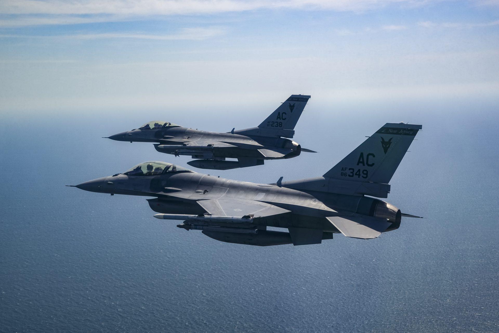 Two F-16 Fighting Falcons form Atlantic City Air National Guard
