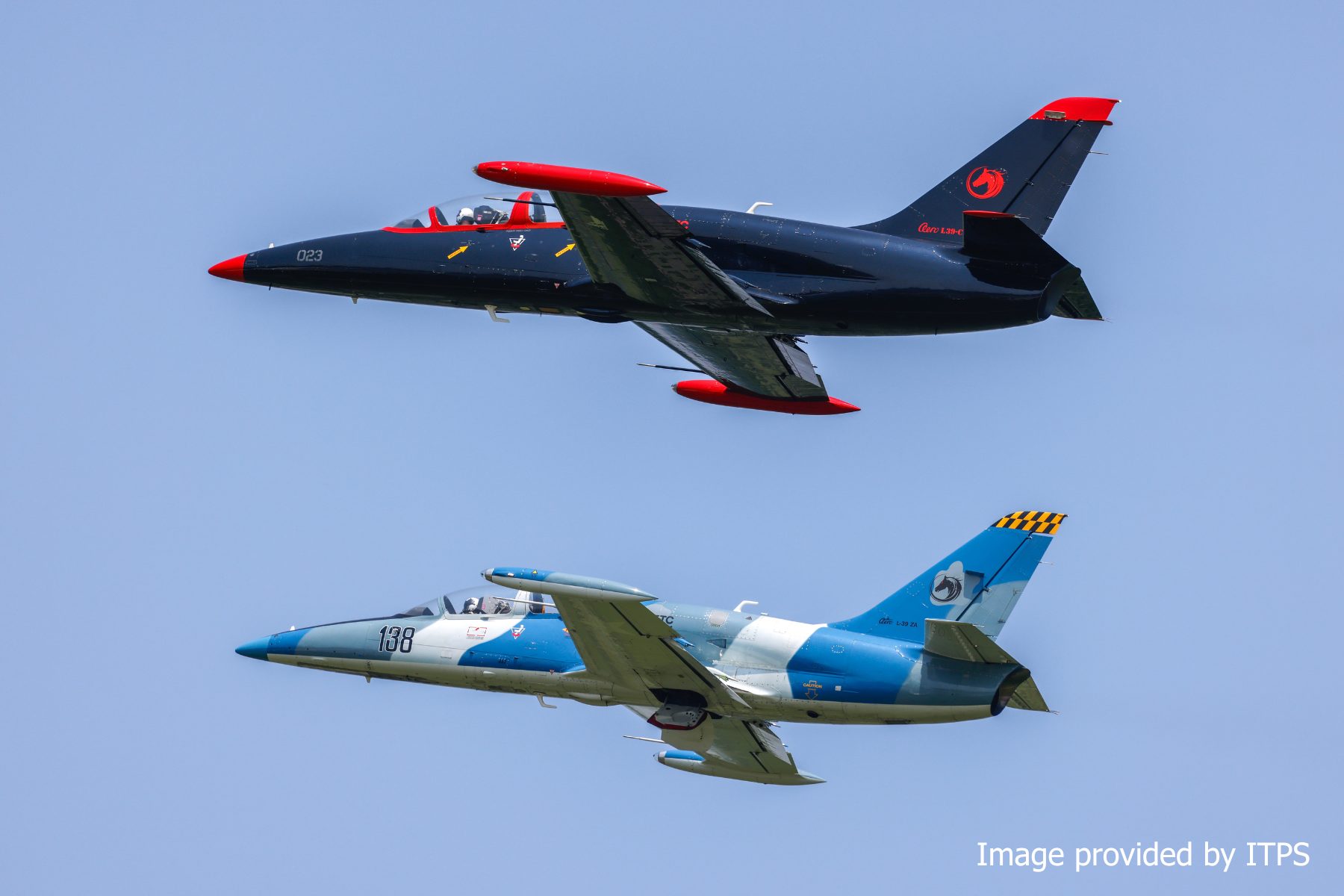 Two (2) Aero Vodochody L-39 Albatros' from International Test Pilots School (ITPS). Photo courtesy of ITPS.