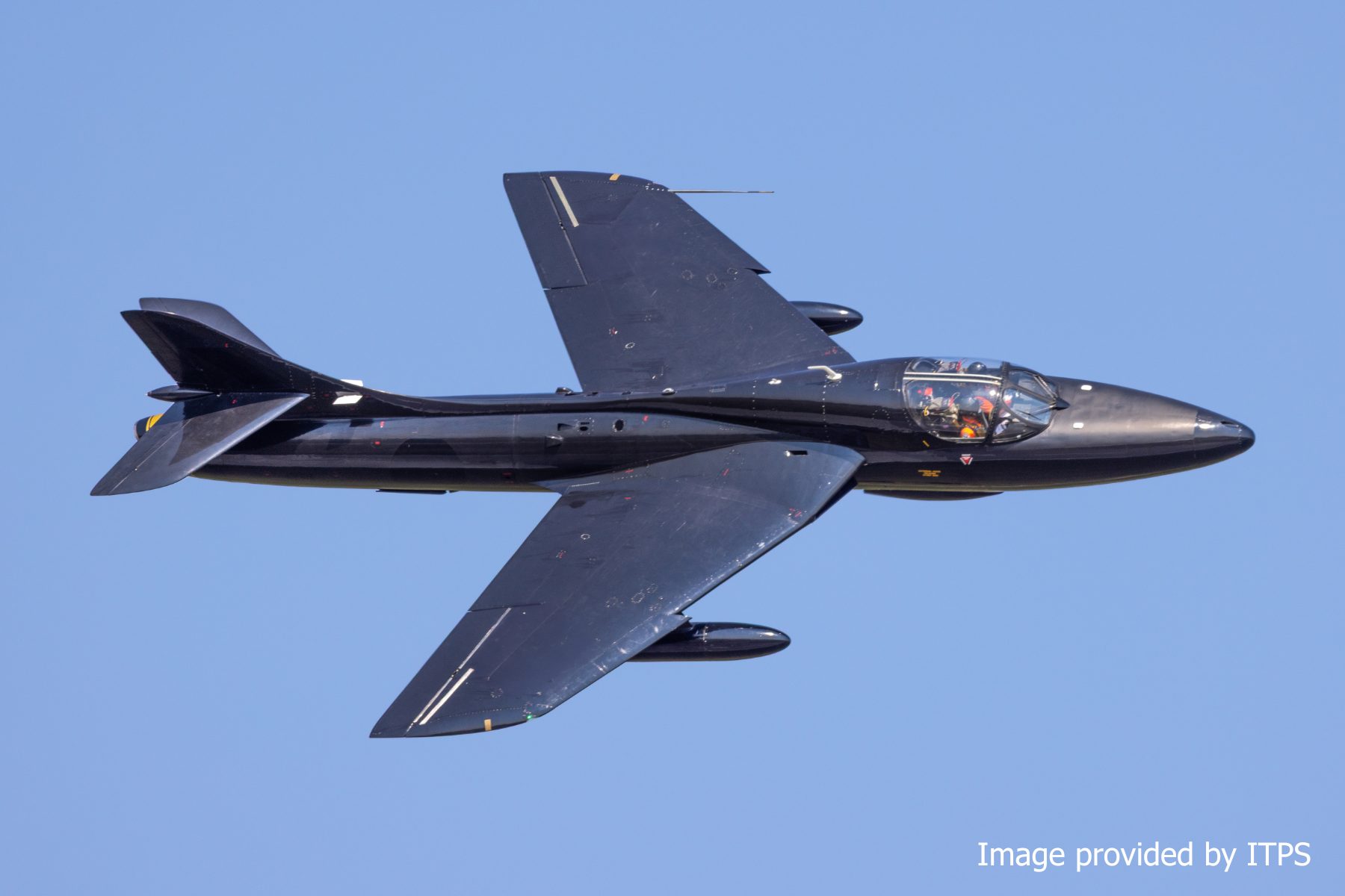 Hawker Hunter T7 – 5th Generation Surrogate Training Aircraft (5STA), from International Test Pilots School (ITPS). Photo courtesy of ITPS.